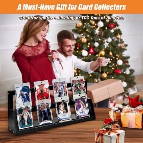 2-Tier Wooden Trading Card Display Stand - Black Display Case for Graded Sports Cards, Baseball & Basketball Card Collection Showcase(WD4017) - color: Black 2-tier