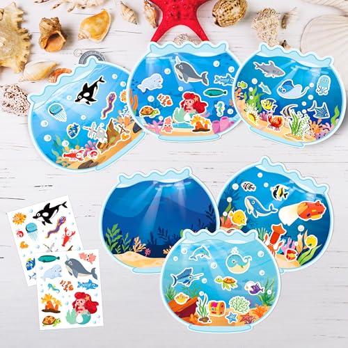 24 Sheets Ocean Stickers with Under The Sea Scenes, Make Your Own Sea Life Animal Fish Stickers, Ocean Summer Crafts Activities for Kids - style: Ocean 24 Sheets