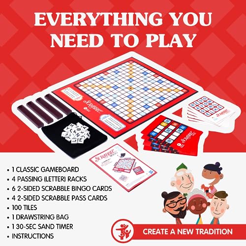 JOY FOR ALL Games - Scrabble Bingo 3-in-1 Word Games - Classic, Bingo, & Pass - New Easy to Grasp Tiles & Racks - Fun Family Board Game for Seniors, Kids, Teens, and Adults - style: Classic Scrabble & Bingo