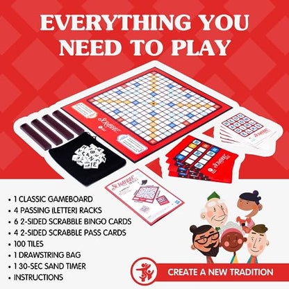 JOY FOR ALL Games - Scrabble Bingo 3-in-1 Word Games - Classic, Bingo, & Pass - New Easy to Grasp Tiles & Racks - Fun Family Board Game for Seniors, Kids, Teens, and Adults - style: Classic Scrabble & Bingo