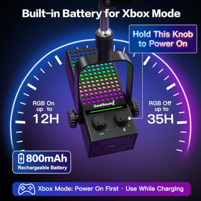 ZealSound Gaming Microphone for Xbox with Boom Arm, USB Microphone for PC Mac iPhone & Android, Noise Reduction, One-Tap Mute, Gain Control, Zero-Latency Monitoring for Gaming, Streaming, Podcasting