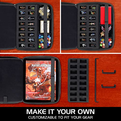 ENHANCE RPG Organizer Case - DnD Binder with Built-in Character Sheet Holder and Erasable Scribe Panel, Dice Rolling Area, Removable Pen Pouch, Miniature Foam Tray, Wrist Strap - color: Dragon Silver