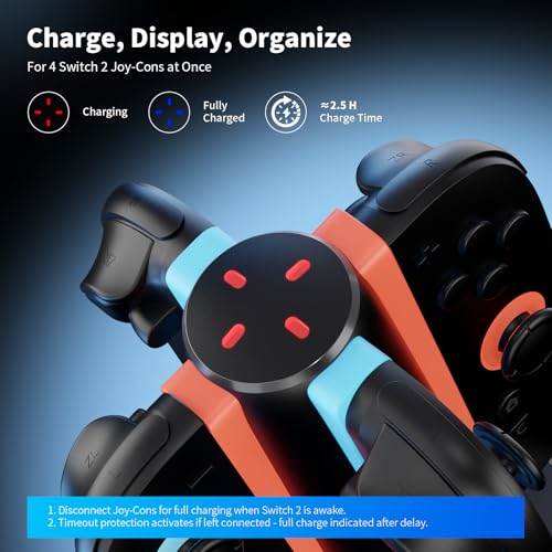 AceGamer 4-In-1 Charging Dock for Nintendo Switch 2 Joy-Con in Any Direction, 4-Port Magnetic Charging Station, Vertical Fast Charging Stand with LED Indication and USB Type-C Charger Cable, Black