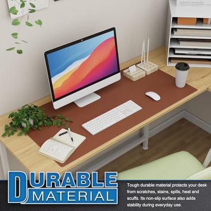 K KNODEL Large Office Leather Desk Mat, Mouse and Keyboard Pad, Computer and Laptop Mat, Desktop Protector and Cover, Writing Pad and Blotter (35.4"x17", Brown) - color: Brown, size: 35.4" x 17"