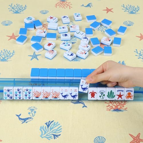 Simgoing 160 Pcs American Mahjong Tiles Set Blue Ocean Theme 2026 Mahjong Playing Cards Blue Mah Jong Game Set Portable Gift for Travel Beginner Lovers - color: Blue, style: Ocean