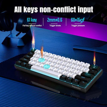 Snpurdiri 60% Wired Mechanical Gaming Keyboard (Black-White, Blue Switches) | Ice Blue LED Backlit 61 Keys Mini Wired Office Keyboard for Windows Laptop PC Mac - color: Black White(Ice Blue Light)/Blue Switch