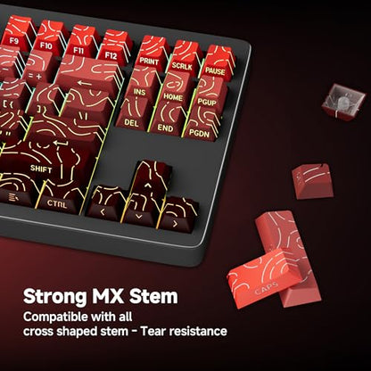 133 Aesthetic Topographic PBT Keycaps, No Tearing, Never Fade & Non-Slip, Modern RGB Backlit Red-to-Black Gradient Keycaps for Mechanical Keyboard - Ergonomic (Doubleshot, Fit for All MX Layout) - color: Black Red Gradient