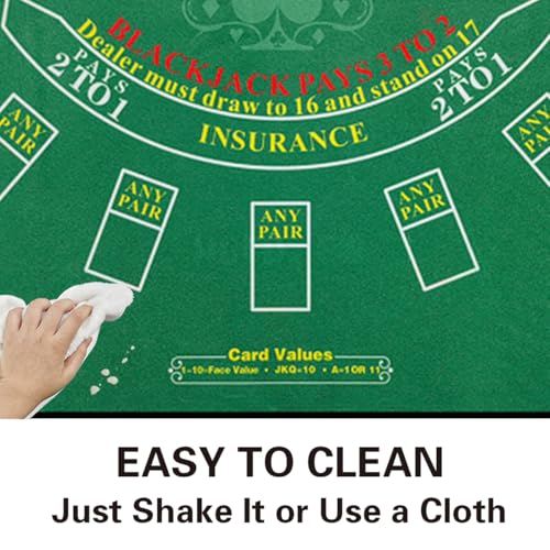 2-in-1 Casino Night Poker Mat, 36"x72" Double-Sided Texas Hold'em & Blackjack Felt Table Cover, Non-Slip Steel Clamps Included, Perfect for Game Night, Home & Casino Parties - color: Green