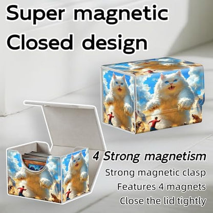 Trading Card Storage Box, Holds 100+ for MTG Cards, Premium PU Leather with Magnetic Closure, Giant White Cat And A Man Durable Deck Box for Magic the Gathering, Trading Card Games - color: Giant White Cat And A Man