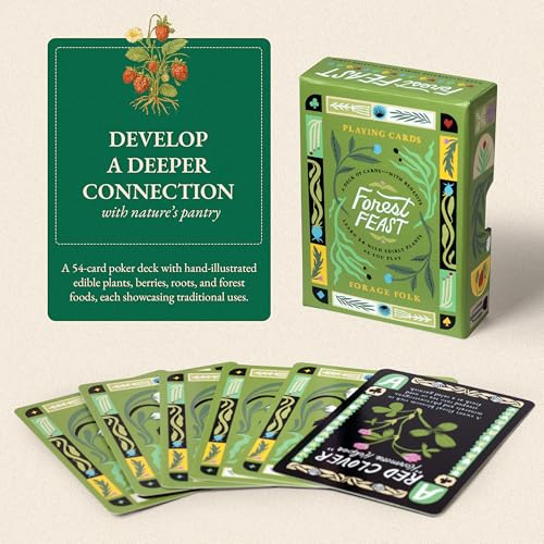 Forest Feast Botanical Playing Cards for Nature Lovers & Collectors – Beautiful Playing Cards, Poker Deck Featuring 52 Hand-Illustrated Edible Wild Plants + Digital Booklet of 20 Classic Games - style: Forest Feast