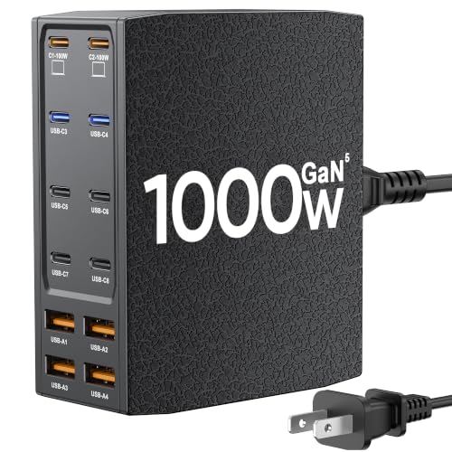 USB Charging Station (1000W),12-Port USB C Charger Block with Dual 100W PD USB-C Fast Charging Station Hub for MacBook Pro/Air/All iPad Phone 17/16 15/14/13/Pro Max/Samsung Galaxy Note (Black) - color: Black