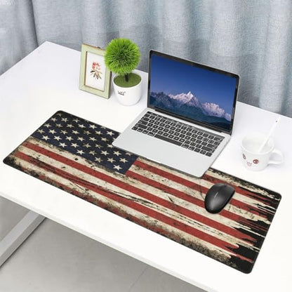 Large Gaming Mouse Pad Desk Mat, American Antique Flag Extended Keyboard Mouse Pad Mousepad with Non-Slip Base and Stitched Edge Mouse Mat Desk Pad Mouse Pads for Desk Home Office, 31.5 x 11.8 - color: American Antique Flag