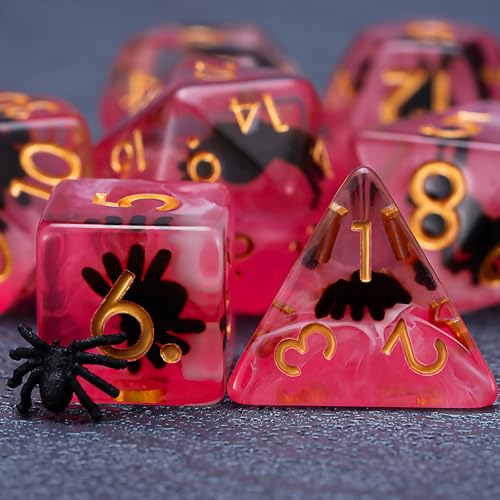 DND Spider Dice Set, Resin Cute Polyhedral Dice for Dungeons and Dragons, RPG, MTG D&D 7-DIE (D4, D6, D8, D10, D12, D20, D%) - color: Spider
