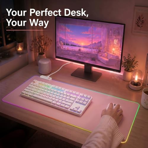 Pink RGB Gaming Mouse Pad, 35.4 × 15.7 Inch XXL Mouse Pad for Desk, 13 Light Modes, Non-Slip Rubber Base, Waterproof, for PC Laptop Office Gaming Use - color: Pink 35.4 ×15.7‘’