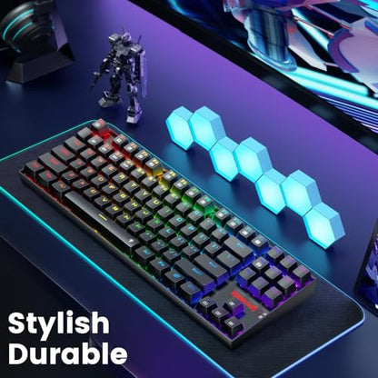 Redragon Wireless Gaming Keyboard, BT/2.4Ghz Tri-Mode Mechanical Keyboard, buit-in Battery, Programmable 87 Keys TKL, LED Rainbow Backlit - K552-KRS - color: Deep Blue