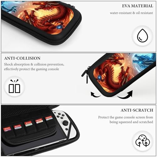 PPIKTC Carrying Case Protector Bag Compatible with Nintendo Switch, Hard Shell Game Console Organizer, Cool Fire And Ice Dragon - color: Design (204)
