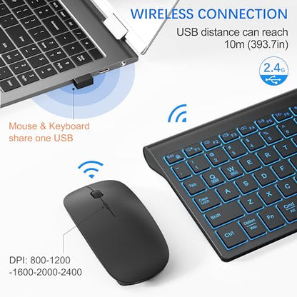 Wireless Backlit Keyboard and Mouse Ultra Slim Combo, TopMate 2.4G Silent Compact 2400DPI Mouse and Scissor Switch Keyboard Set, Batteries Included, for PC/Laptop/Windows/Mac/Gaming - BL Matte Black - color: BL Matte Black