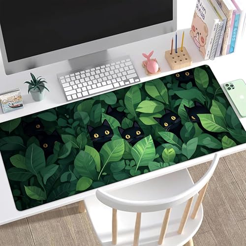 Desk Pad, Cute Anime Cats in Green Leaves XL Gaming Mouse Pad with Stitched Edges,Non-Slip Waterproof Rubber Base Large Desk Mat for Keyboard and Mouse 31.5"x11.8" - color: Colour13, size: X-Large