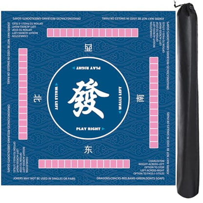 Mahjong Mat for Table Anti Slip Noise Reduction Table Cover for Poker, Card, Board & Tile Games 31.5 x 31.5 Inches (Blue) with 3 Dice & Carrying Bag (Mat Only)