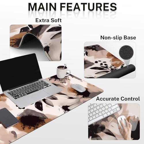 Britimes Brown Boho Tribal Flower Keyboard Mouse Pad Set 4in1 Large Mousepad+Keyboard Wrist Rest+Mouse Wrist Rest+Coaster Set with Ergonomic Design for Home Office Computer 35.4x15.7 inches - color: Brown Boho Flower