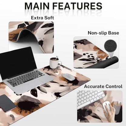 Britimes Brown Boho Tribal Flower Keyboard Mouse Pad Set 4in1 Large Mousepad+Keyboard Wrist Rest+Mouse Wrist Rest+Coaster Set with Ergonomic Design for Home Office Computer 35.4x15.7 inches - color: Brown Boho Flower