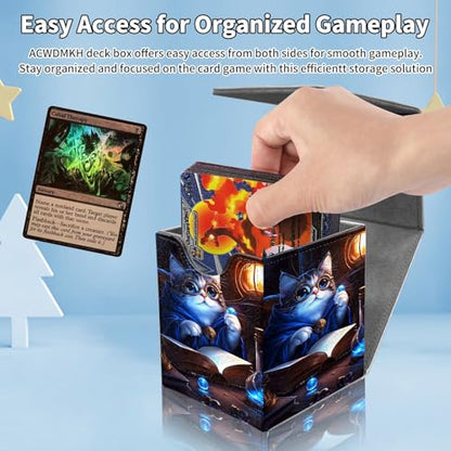 Card Deck Box for MTG Commander,Collectible Trading Storage Box Fits 120+ Single Sleeved Cards Magnetic Case PU Leather for Magic Commander TCG CCG MTG,Blue Glitter Cat - color: Blue Glitter Cat