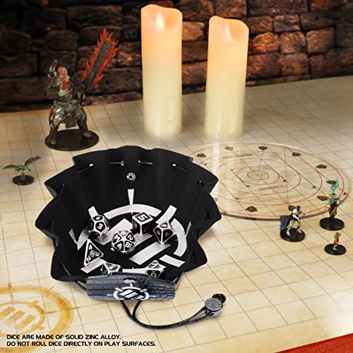 ENHANCE DND Metal Dice Set - 7pc Polyhedral Dice with 2-in-1 Vegan Leather Bag and Tray, Solid Metal Set for Dungeons and Dragons, Pathfinder, More RPGs (Collector's Edition Black) - color: Dragon Black