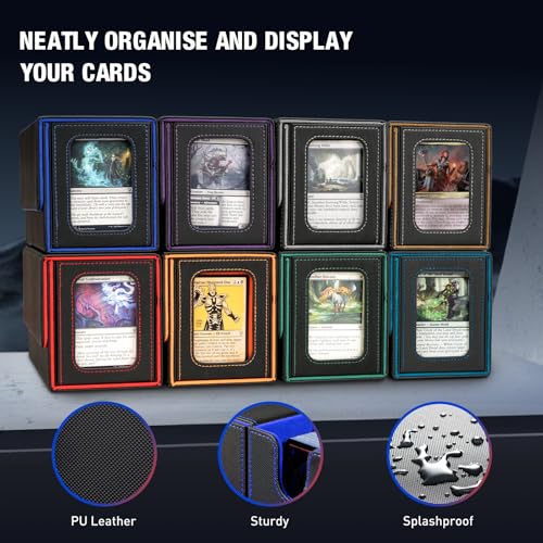 TiMOVO MTG Deck Box, Magnetic Trading Card Storage Case, Black+Blue | Holds 400+ Sleeveless Cards, 4 Dividers & Dice Tray, 2 Detachable Commander Card Deck Boxes, For Magic Game Cards - color: Black & Blue