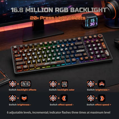 RK ROYAL KLUDGE R98 Pro Wired Mechanical Keyboard, RGB PC Gaming Keyboard with Number Pad and Volume Knob, dye Sublimation DSA Profile Pudding Keycaps, for Win/MAC, Hot Swappable Tactile Beige Switch - color: Black-Translucent, size: Hot Swappable Beige S