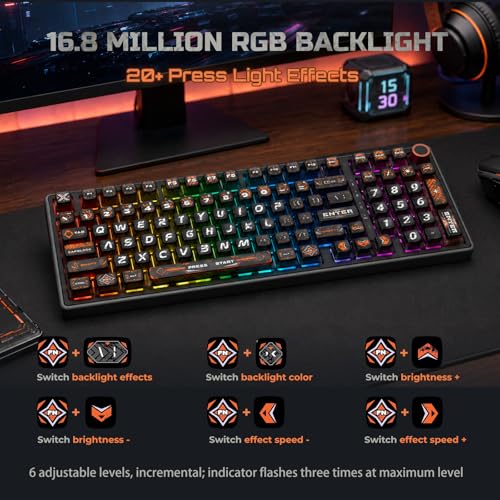 RK ROYAL KLUDGE R98 Pro Wired Mechanical Keyboard, RGB PC Gaming Keyboard with Number Pad and Volume Knob, dye Sublimation DSA Profile Pudding Keycaps, for Win/Mac, Hot Swappable Linear Cream Switch - color: Black-Translucent, size: Hot Swappable Cream Sw