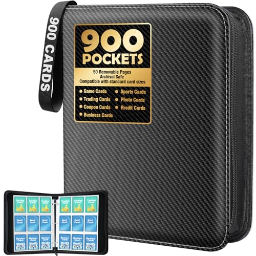 9 Pocket Trading Card Binder, 900 Card Capacity, Black | Large 900-card storage with 50 removable sleeves for sports cards, game cards, and photo card collections. - color: Black, size: Large