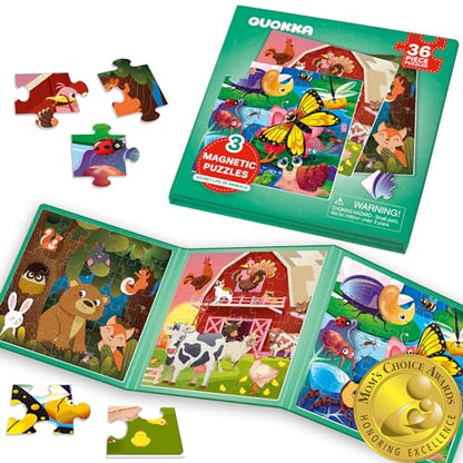 Magnetic Puzzles for Toddlers 3-5 - Kids Travel Toys for Boys and Girls | 36 Pieces Sudoku Toddler Puzzles Ages 2-4 – Animal Farm Bugs Travel Games for Kids 4-6 – Car Airplane Road Trip Games - color: 4. Farm 36 Pcs