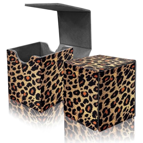 Card Deck Box for MTG Commander,Collectible Trading Storage Box Fits 120+ Single Sleeved Cards Magnetic Case PU Leather for Magic Commander TCG CCG MTG,Art Leopard Print - color: Art Leopard Print