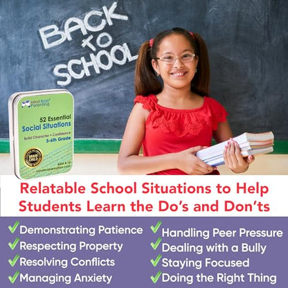 52 Essential Social Situations - Social Skills Activities for Kids (3-6th Grade) - Social Emotional Learning & Growth Mindset for Family, Classroom, Counseling - Conversation Card Games for Kids 8-12 - style: Social Situations
