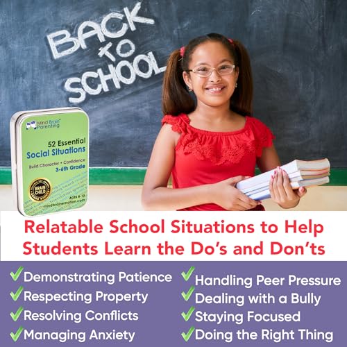 52 Essential Social Situations - Social Skills Activities for Kids (3-6th Grade) - Social Emotional Learning & Growth Mindset for Family, Classroom, Counseling - Conversation Card Games for Kids 8-12 - style: Social Situations