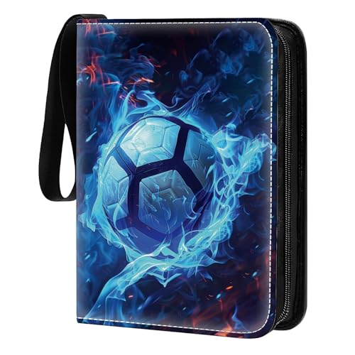 Card Binder 400 Pockets, 50 Sleeves Large Binder Trading Cards Holder 4 Pocket, Storage Organizer, Album Folder Case Protector Collector Gift Soccer Flame - color: Soccer Flame, size: 4 Pocket