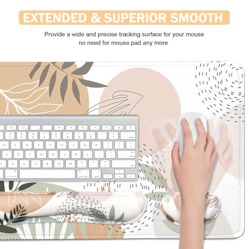 4-in-1 Large Mouse Pad, Keyboard Wrist Rest Pad & Wrist Support Mousepad Set, Extended Desk Pad Waterproof Desk Mat for Home Office Study Game - Leave - color: Leave