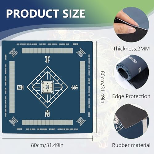 Mahjong Mat,Non-Slip and Noise Reducing Portable Mahjong Accessories | 31.5" x 31.5" with a Carrying Bag,Game Table Mat for Board Games, Card Games, Dominoes - color: Blue