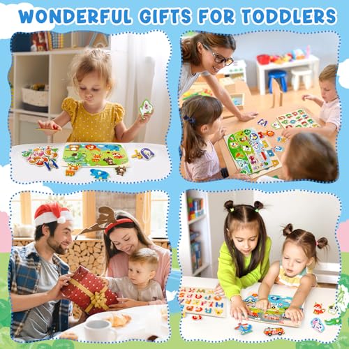 Attmu Wooden Puzzles for Toddlers, 6 Pcs Alphabet Puzzle ABC Shape Number Animal Farm Puzzle, Learning Toys for Kids, Preschool Educational Activities Toddler Gift Toys for Girls Boys Christmas Easter - size: 6 Pack