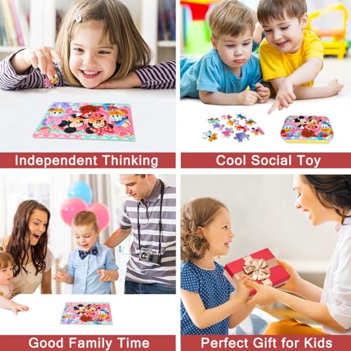 MZZOTOY Puzzles for Kids Ages 4-8, 60 Pieces for Kids Ages 3-5 in a Metal Box Jigsaw Puzzles Girls and Boys Educational Toys Gifts - color: Minnie
