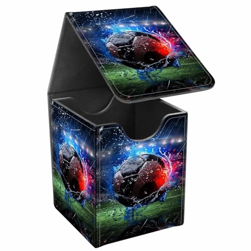 Card Deck Box, Card Storage Box Fits 100+ Single Sleeved Cards, Large Capacity PU Leather Card Storage Box with Strong Magnet for Magic Commander TCG CCG, Asian Red Black Ball - color: Asian Red Black Ball