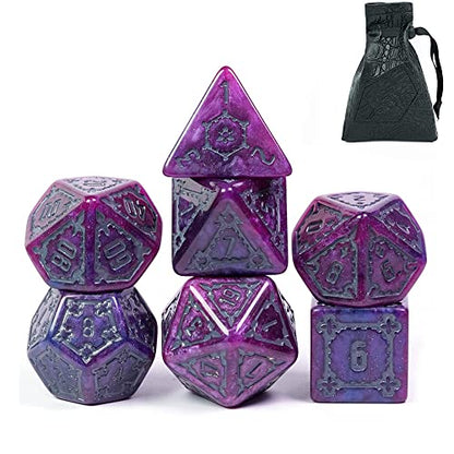 cusdie 7 Pcs 25mm Giant DND Dice with Dragon Eye Dice Bag, Polyhedral Dice Set, D&D Dice for Pathfinder RPG(Purple/Blue) - color: Purple/Blue