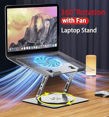 Laptop Stand with Cooling Fan，360°Rotatable Framework，Ergonomic Adjustable Riser for 10-17'' Gaming/Binge-Watching/Office Use - Silver - size: Extra Large