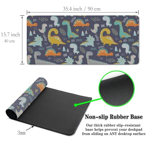 Computer Desk Mat Yellow, Gaming Mouse Pads Desk Mouse Pad, Desktop Computer Mat Non-Slip Rubber Base Waterproof with Stitched Edges, 35.4 X 15.7 inch for Work/Game/Office/Home Dinosaur - color: Dinosaur