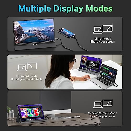 KYY Portable Monitor 15.6'' FHD 1080P USB C HDMI Gaming Monitor Ultra-Slim IPS Display w/Smart Cover & Speakers, Plug&Play, External Monitor for Laptop PC Phone Mac Xbox PS4 - size: 15.6" Single