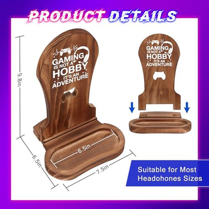 Christmas Birthday Gamer Gifts for Teenage Boys Men, Gaming Headphone Stand | Gaming Room Desk Decor Wooden Headset Holder, Son Boyfriend Husband Game Lover Gifts -Gaming is an Adventure - style: Gaming is an Adventure