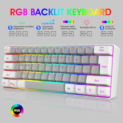 Snpurdiri 60% Wired Gaming Keyboard, SmallUltra-Compact 61 Keys RGB Backlit 60 Percent Gaming Keyboard for PC/Mac Gamer, Typist, Travel, Easy to Carry on Business Trip(White-Grey) - color: White and Grey