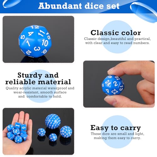 Civaner 15 Pcs Complete Polyhedral Dice Set D3-D100 Spherical RPG Dice Set in Opaque Black, 100 Sides for Role Playing Table Games Party Supplies(Blue and White) - color: Blue and White