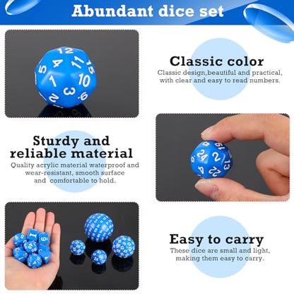 Civaner 15 Pcs Complete Polyhedral Dice Set D3-D100 Spherical RPG Dice Set in Opaque Black, 100 Sides for Role Playing Table Games Party Supplies(Blue and White) - color: Blue and White