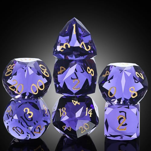 DNDND 7-Piece Glass Dice Set D&D- Multifaceted RPG Dice Set for DND, Tabletop Gaming, Collectors | Premium Gift Box & Durable Design (Dark Purple) - color: Dark Purple